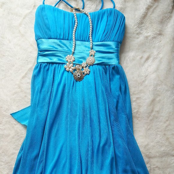 Turquoise formal dress with spaghetti straps - Picture 1 of 4
